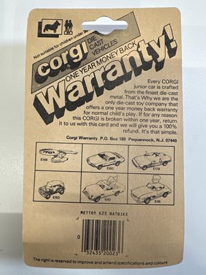 Lot 3 - CORGI Juniors #23 Batman Batbike on a US issue...
