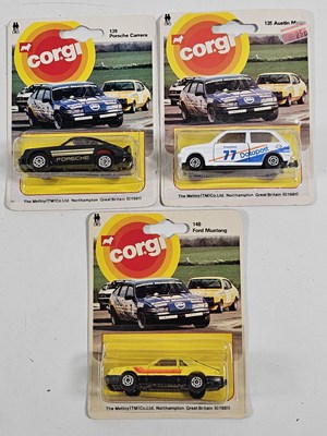 Lot 236 - CORGI Juniors on racing car picture backs (3) -...