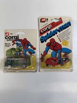 Lot 526 - A pair of CORGI Juniors #57 'Spiderman' Spider...