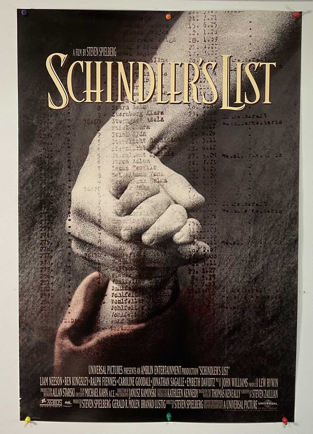 Lot 260 - SCHINDLER'S LIST (1993) US one sheet for the...