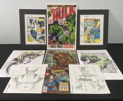 Lot 447 - Selection of Marvel art and signed Marvel...