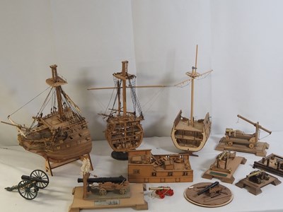 Lot 276 - A group of hand built wooden ship cutaways...
