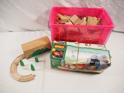 Lot 354 - BRIO - A crate of wooden toy trains and track -...