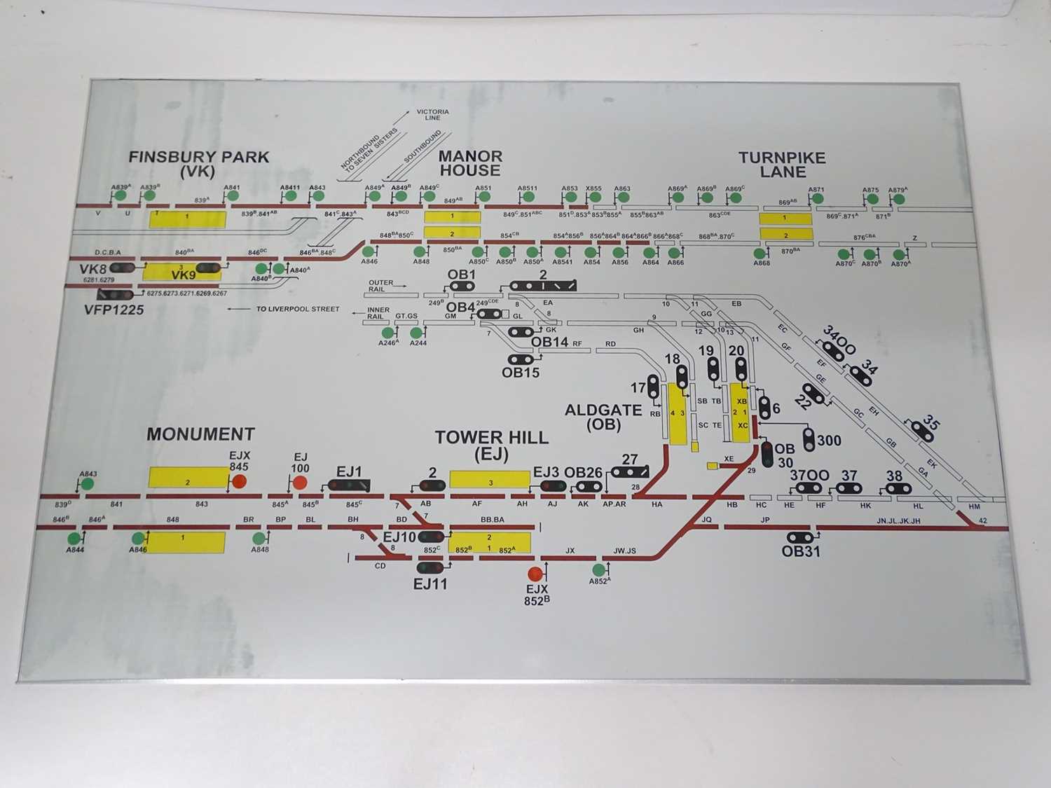 Lot 225 - A large London Underground glass signalling...