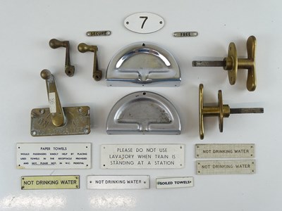 Lot 129 - A group of mixed railway carriage items to...