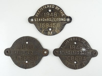 Lot 161 - A group of three LMS cast iron wagon plates...