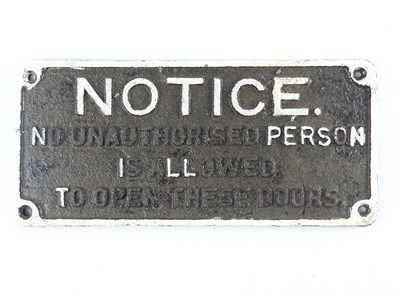 Lot 165 - A cast iron railway plaque notice 'No...