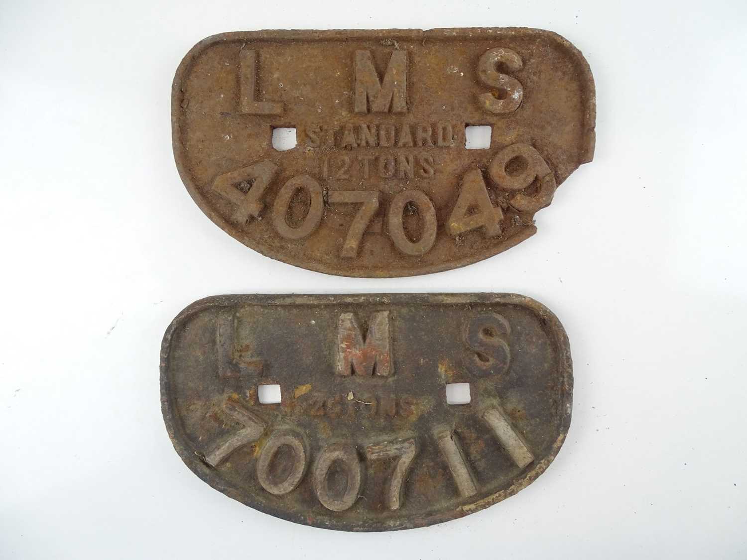 Lot 179 - A pair of cast iron LMS wagon plates (2)