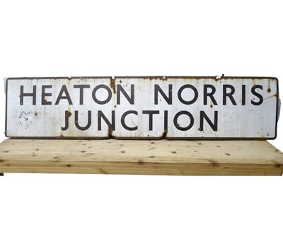 Lot 222 - A large enamel signal box sign for Heaton...