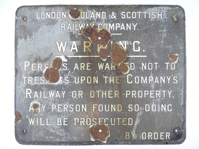 Lot 77 - An enamel sign for the LMS Railway - warning...