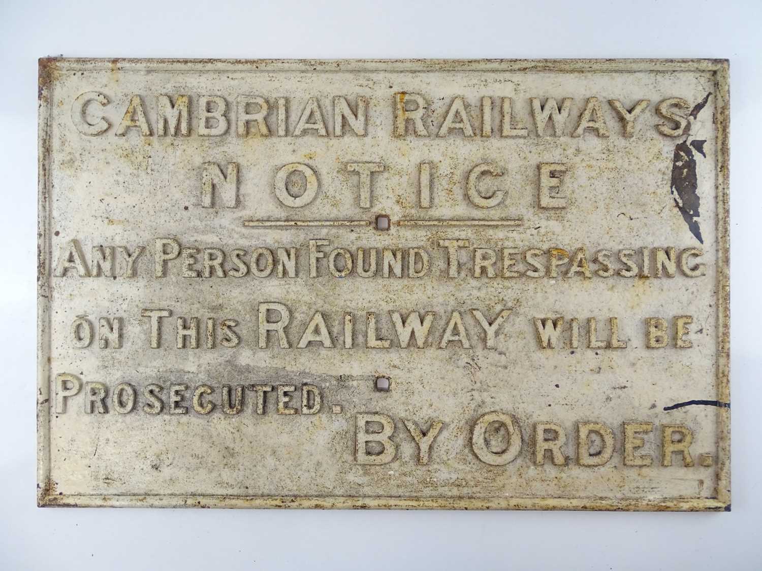Lot 81 - A cast iron Cambrian Railways Trespassing Sign...