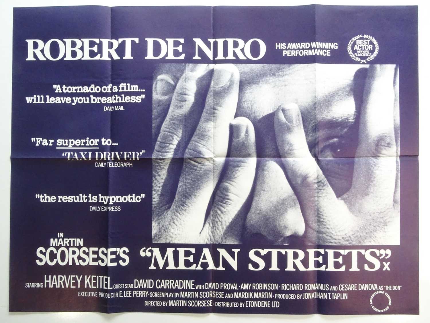 Lot 340 - MEAN STREETS (1973) - UK Quad Film Poster -...