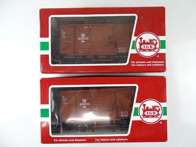 Lot 579 - A pair of LGB G Scale 46350 box vans in DR...